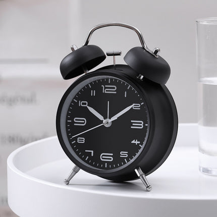 3304T Bedroom Bedside Multifunctional Bell Metal Alarm Clock With Night Light(Black)-garmade.com