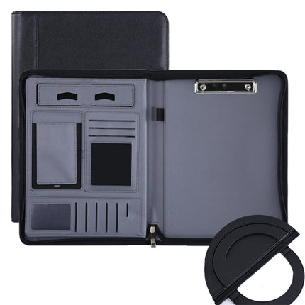 KC601 A4 Multifunctional Portable Folder Business Zipper Bag Leather Folder, Style: No Chargeable No Calculator No Memo Pad (Black)-garmade.com