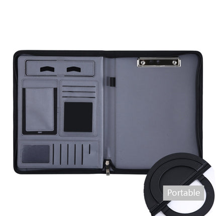 KC601 A4 Multifunctional Portable Folder Business Zipper Bag Leather Folder, Style: No Chargeable No Calculator No Memo Pad (Gray)-garmade.com