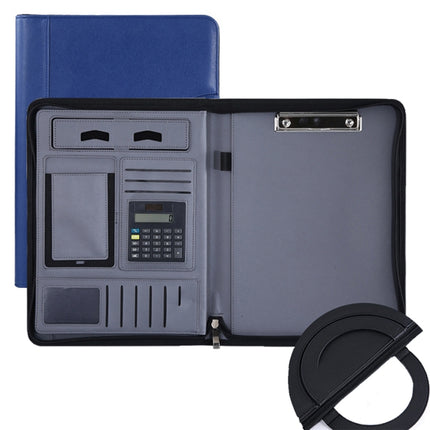 KC601 A4 Multifunctional Portable Folder Business Zipper Bag Leather Folder, Style: No Chargeable With Calculator No Memo Pad (Dark Blue)-garmade.com