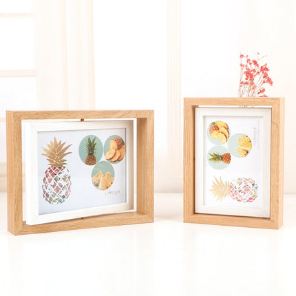 Wooden Rotating Double-Sided Swinging Table Photo Frame Size: 7 inch(Log + White)-garmade.com
