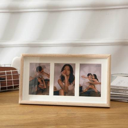Wooden Wall-Mounted Pendulum Dual-Purpose Combination Photo Frame Style： Three Frame(Wood Color)-garmade.com