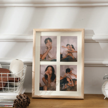 Wooden Wall-Mounted Pendulum Dual-Purpose Combination Photo Frame Style： Four Frame Vertical(Wood Color)-garmade.com