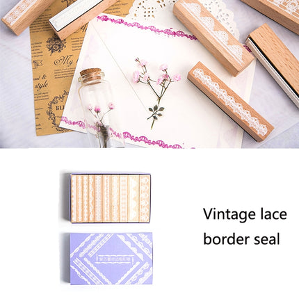 HBLSYZ Children Wooden Seal Set Hand Account Decoration Lace Long Seal(Lace Decorative Seal)-garmade.com