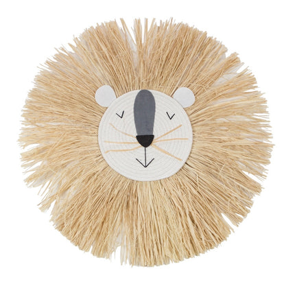 Handmade Woven Cartoon Lion Tiger Straw Home Wall Hanging Ornaments Children Room Clothing Store Props(SZ-M01)-garmade.com