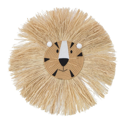 Handmade Woven Cartoon Lion Tiger Straw Home Wall Hanging Ornaments Children Room Clothing Store Props(SZ-M02)-garmade.com