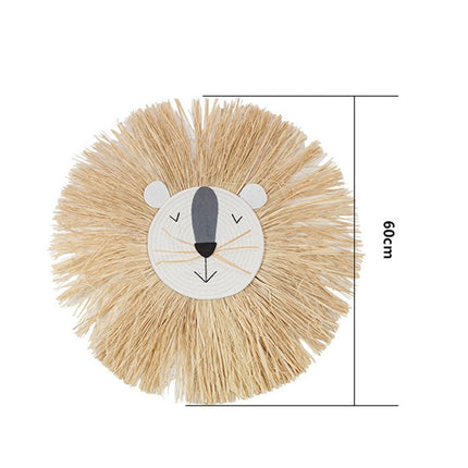 Handmade Woven Cartoon Lion Tiger Straw Home Wall Hanging Ornaments Children Room Clothing Store Props(SZ-M04)-garmade.com