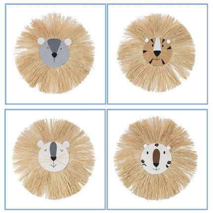 Handmade Woven Cartoon Lion Tiger Straw Home Wall Hanging Ornaments Children Room Clothing Store Props(SZ-M02)-garmade.com