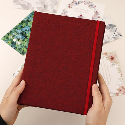 6 inch 200 Sheets Children Couples Fabric Tether Photo Album(Wine Red Red Fine Linen)-garmade.com