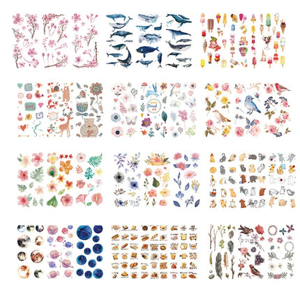 10 Sets DFGFGTZ Japanese Paper Hand Account Cartoon Material Sticker(Birds Flower)-garmade.com