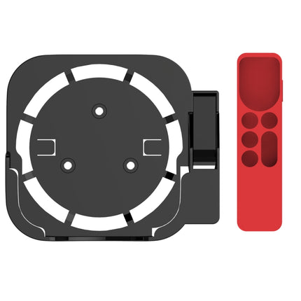 JV06T Set Top Box Bracket + Remote Control Protective Case Set for Apple TV(Black + Red)-garmade.com
