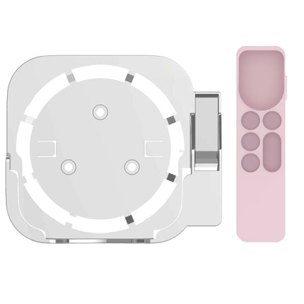 JV06T Set Top Box Bracket + Remote Control Protective Case Set for Apple TV(White + Pink)-garmade.com