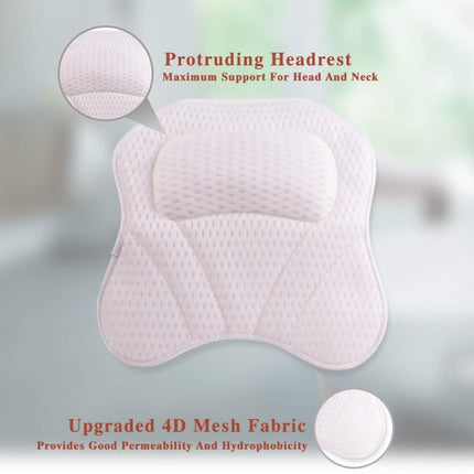 Machine Washable Mesh Cloth 3D Wave Bathtub Pillow Bathroom Bath Headrest(White)-garmade.com