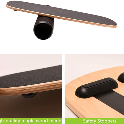 Surfing Ski Balance Board Roller Wooden Yoga Board, Specification: 06B Black Sand With Handle-garmade.com