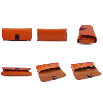 K064 Multifunctional Vegetable Tanned Leather Glasses Storage Box(Red Brown)-garmade.com