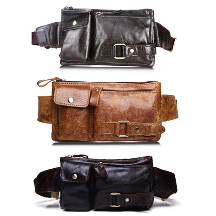 8135 Men Outdoor Sports Multifunctional Cowhide Leather Waist Bag(Dark Coffee Oil)-garmade.com
