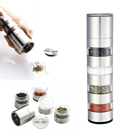 COOL CAMP CF-601 Outdoor Portable Barbecue Picnic Seasoning Bottle Set with Grinder,(Silver)-garmade.com