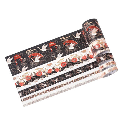 2 Sets Retro Wind Hot Stamping And Paper Tape Lipstick Decorative Tape Hand Account Tape(Flying Crane Black Bottom)-garmade.com