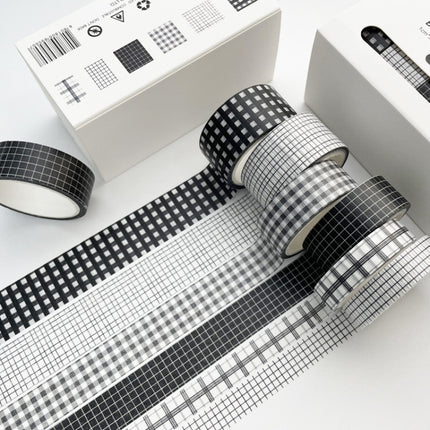 2 Packs Paper Lattice Decorative Material Tape For Handbook(Black Plaid)-garmade.com