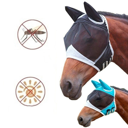Elastic Breathable Horse Mask Anti-Mosquito And Insect-Proof Cover, Specification: S: 71x112x35cm(Blue)-garmade.com