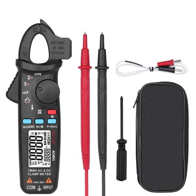 BSIDE ACM91 Digital Clamp Meter AC/DC Current 1mA True RMS Auto Range Capacitor Tester Multimeter(Black)-garmade.com