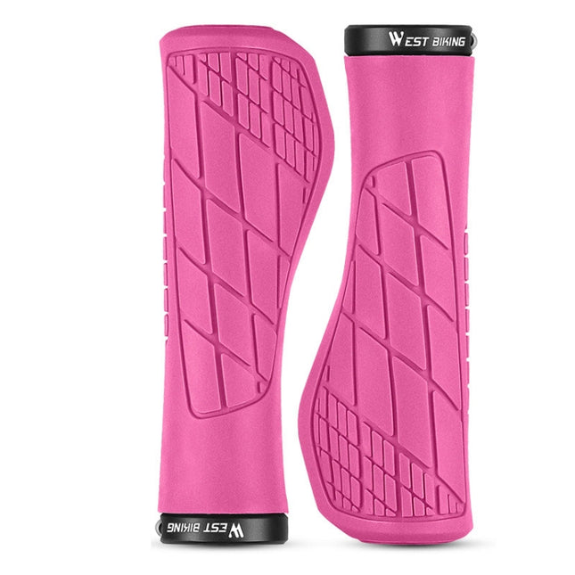 1 Pair WEST BIKING YP0804060 Bicycle Grips Mountain Bike Non-Slip Rubber Grips(Rose Red)-garmade.com