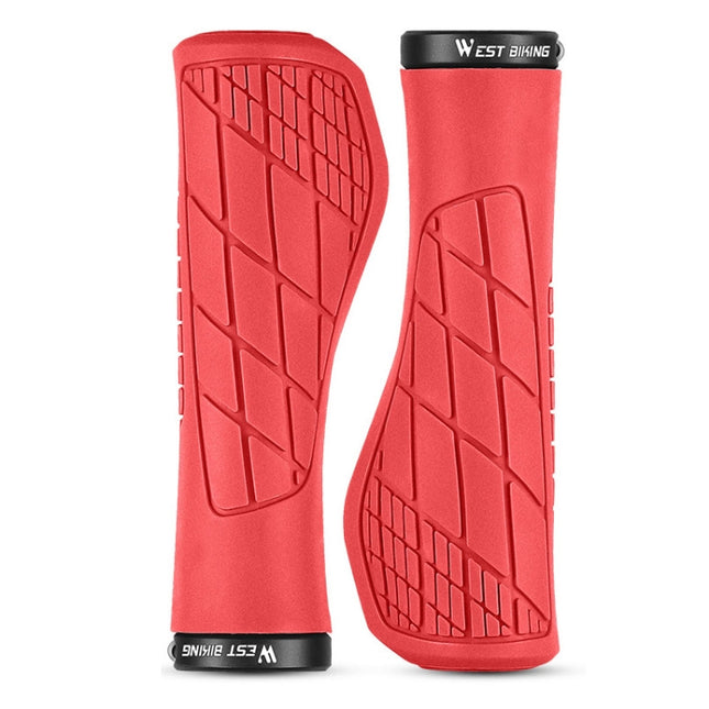 1 Pair WEST BIKING YP0804060 Bicycle Grips Mountain Bike Non-Slip Rubber Grips(Red)-garmade.com