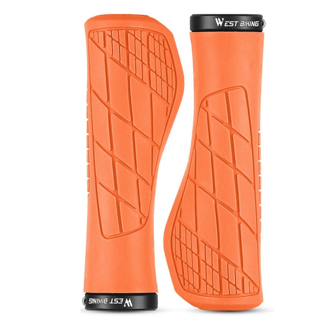 1 Pair WEST BIKING YP0804060 Bicycle Grips Mountain Bike Non-Slip Rubber Grips(Orange)-garmade.com
