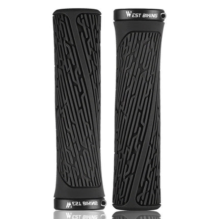 1 Pair WEST BIKING YP0804061 Bicycle Anti-Slip Shock Absorber Grip Mountain Bike Rubber Handlebar Cover(Black)-garmade.com
