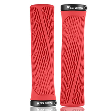 1 Pair WEST BIKING YP0804061 Bicycle Anti-Slip Shock Absorber Grip Mountain Bike Rubber Handlebar Cover(Red)-garmade.com