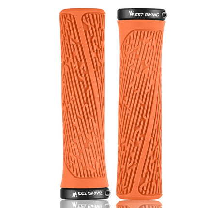 1 Pair WEST BIKING YP0804061 Bicycle Anti-Slip Shock Absorber Grip Mountain Bike Rubber Handlebar Cover(Orange)-garmade.com
