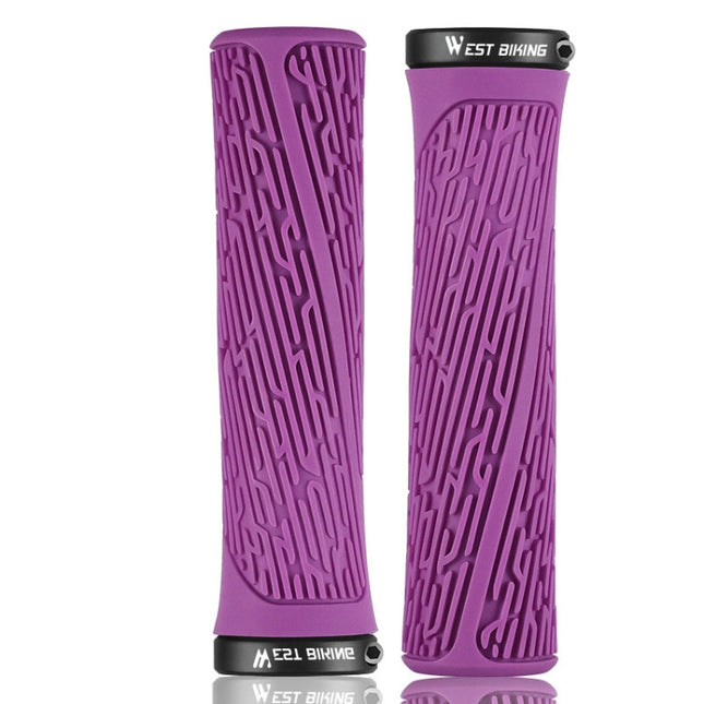 1 Pair WEST BIKING YP0804061 Bicycle Anti-Slip Shock Absorber Grip Mountain Bike Rubber Handlebar Cover(Purple)-garmade.com