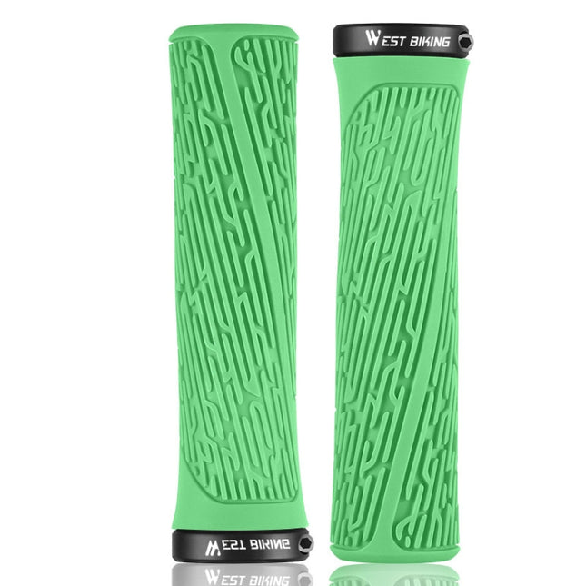 1 Pair WEST BIKING YP0804061 Bicycle Anti-Slip Shock Absorber Grip Mountain Bike Rubber Handlebar Cover(Grass Green)-garmade.com