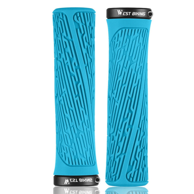 1 Pair WEST BIKING YP0804061 Bicycle Anti-Slip Shock Absorber Grip Mountain Bike Rubber Handlebar Cover(Blue)-garmade.com