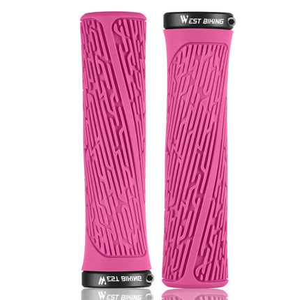 1 Pair WEST BIKING YP0804061 Bicycle Anti-Slip Shock Absorber Grip Mountain Bike Rubber Handlebar Cover(Rose Pink)-garmade.com