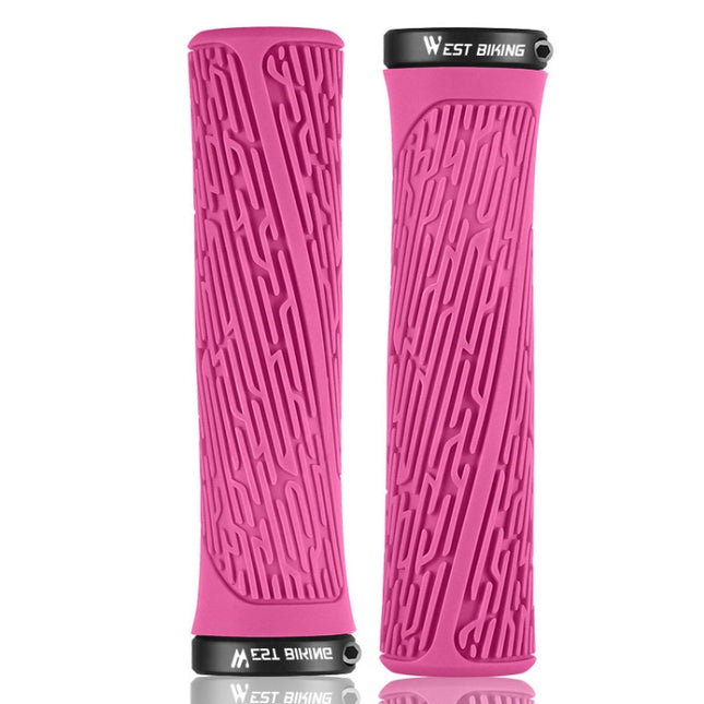 1 Pair WEST BIKING YP0804061 Bicycle Anti-Slip Shock Absorber Grip Mountain Bike Rubber Handlebar Cover(Rose Pink)-garmade.com