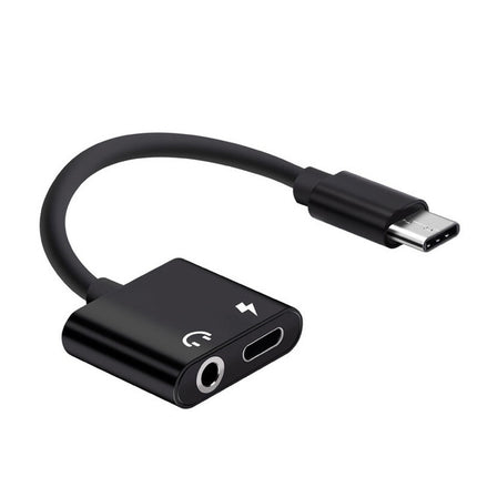 USB-C / Type-C to 3.5mm Aux + USB-C / Type C Earphone Adapter Charger Audio Cable(black)-garmade.com