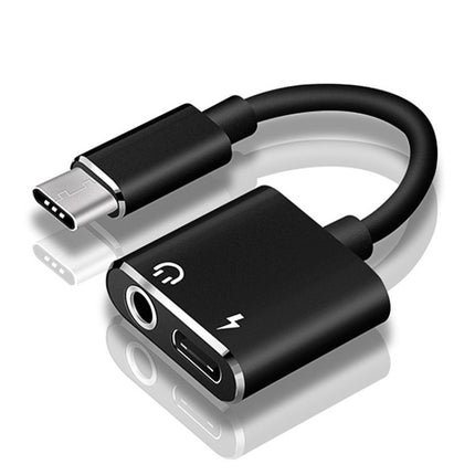 USB-C / Type-C to 3.5mm Aux + USB-C / Type C Earphone Adapter Charger Audio Cable(black)-garmade.com