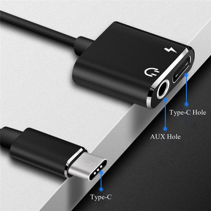 USB-C / Type-C to 3.5mm Aux + USB-C / Type C Earphone Adapter Charger Audio Cable (gold)-garmade.com