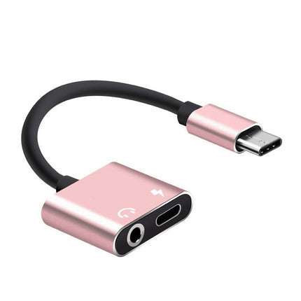USB-C / Type-C to 3.5mm Aux + USB-C / Type C Earphone Adapter Charger Audio Cable (pink)-garmade.com