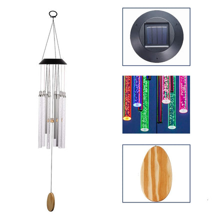 Outdoor Solar Colorful Gradient Rotating Wind Chime Garden Decorative Light(Acrylic Stick + Wooden Sign)-garmade.com