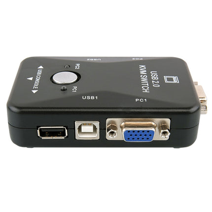 HW1701 2 into 1 out KVM Switcher 2 Port Manual VGA Switch USB With Keyboard Mouse Switching(Black)-garmade.com