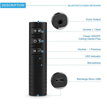 H-139 3.5mm Lavalier Bluetooth Audio Receiver with Metal Adapter(Black)-garmade.com