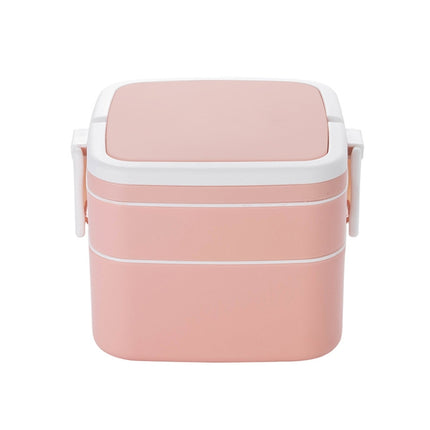 2 PCS Double-Layer Portable Microwave Oven Can Heat Lunch Box With Lid, Style： Square(Pink)-garmade.com