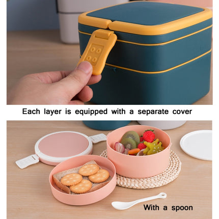 2 PCS Double-Layer Portable Microwave Oven Can Heat Lunch Box With Lid, Style： Square(Light Grey)-garmade.com