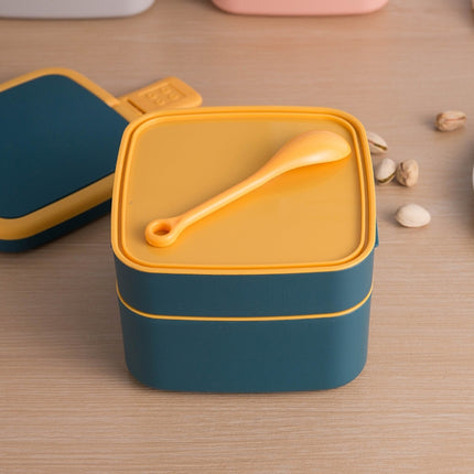 2 PCS Double-Layer Portable Microwave Oven Can Heat Lunch Box With Lid, Style： Square(Navy Blue)-garmade.com