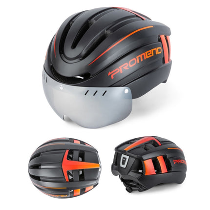 PROMEND TK-12H15 Mountain Bike USB Magnetic Goggles Helmet With Warning Light, Size: L(Black Red)-garmade.com