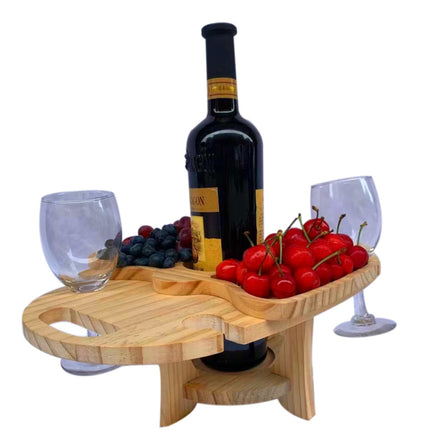 Outdoor Picnic Table Wooden Foldable Wine Rack(Wood Color)-garmade.com