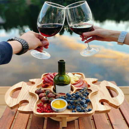 Outdoor Picnic Table Wooden Foldable Wine Rack(Wood Color)-garmade.com