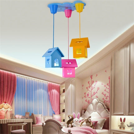 3-heads Creative Fashion Simple House Chandelier Bedroom Study Room kindergarten Lamps, Light Color:White Light-garmade.com
